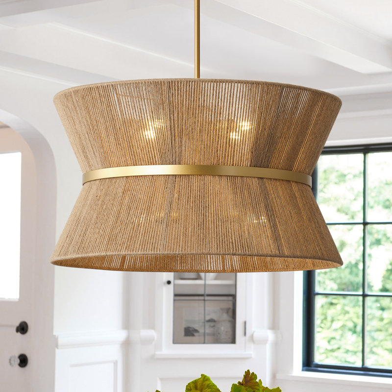 8-lamp brown iron hemp rope adjustable pendant light