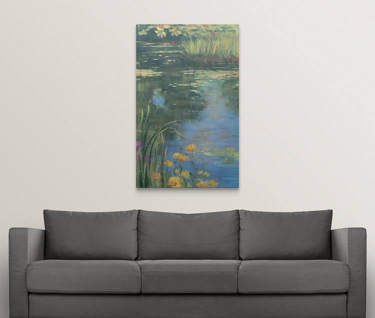 «Garden Pond II» par Carol Rowan, H 48 po x l 32 po x P 1,25 po, Toile