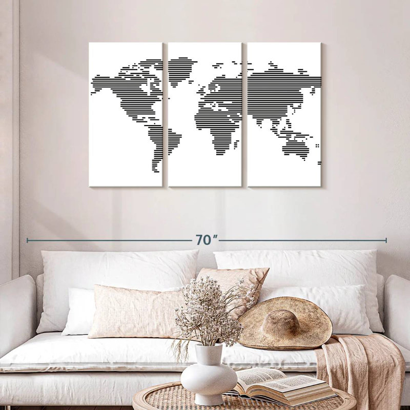 Carte du monde Aliaz BW Stripes, H 28 po x l 45 po