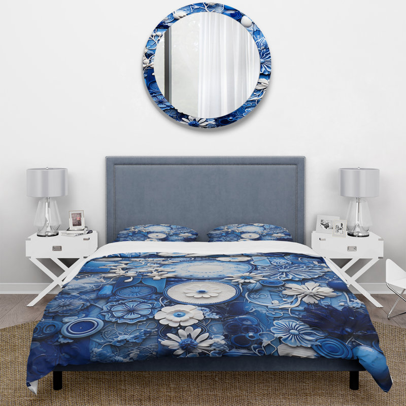 Ensemble de housse de couette Blue and White Botanical Tiles III - Abstract Botanicals