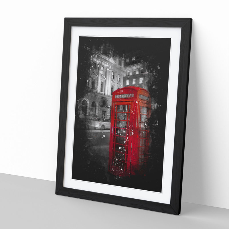 Red Telephone Box - Picture Frame Painting, 36cm H x 27cm W x 2cm D, Black Framed