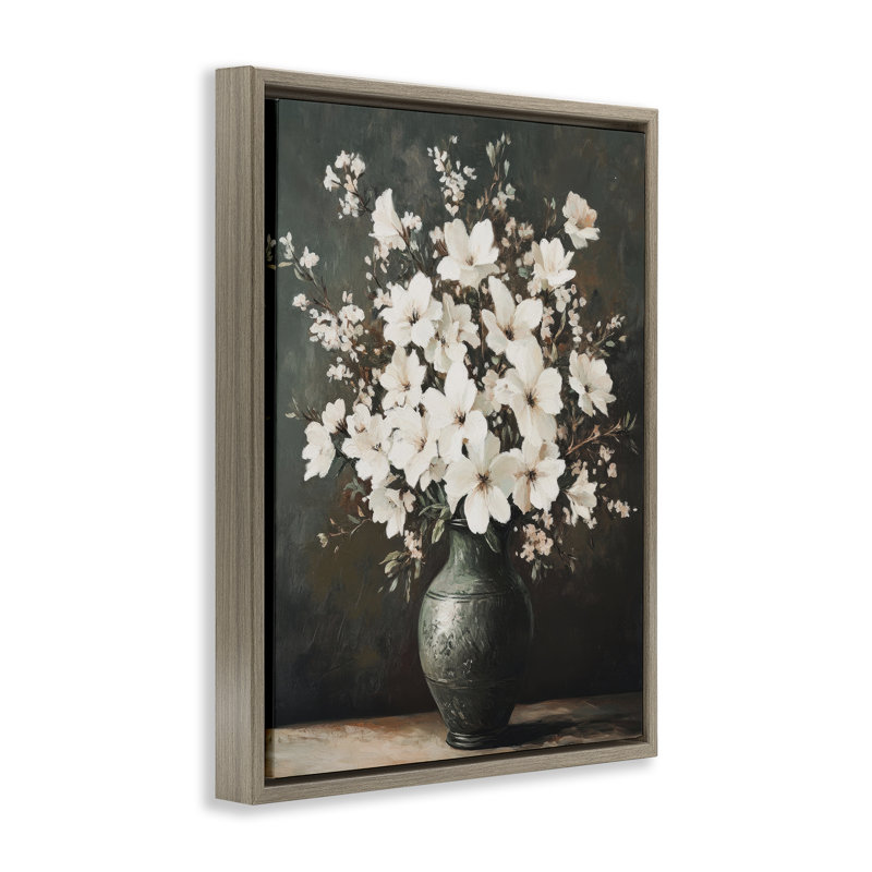 Cadre flottant traditionnel Traditional White Bouquet, design par Petal Prints Design, Cadre flottant orme Montalcino