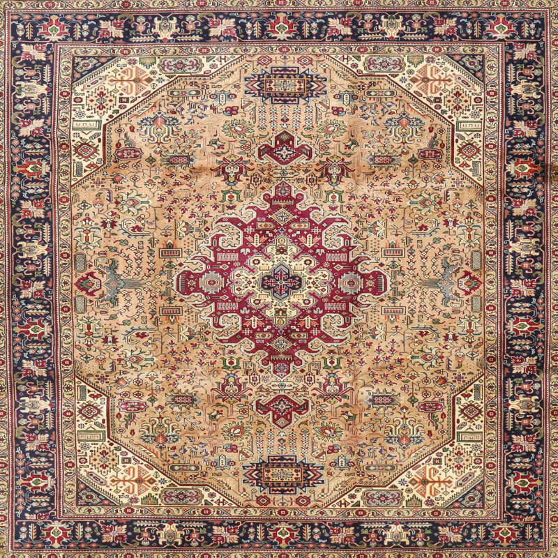 Tapis traditionnel beige / rouge Anaelle, Carré 8 pi