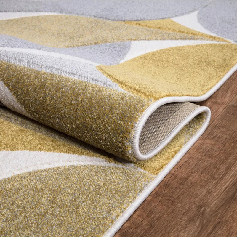 Rectangle Geometric and Ikat Flokati, Yellow, Rectangle 160 cm x 230 cm