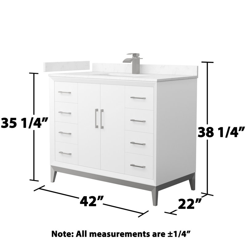 Amici Single Bathroom Vanity Set, Cultured Marble (White), Satin Bronze, 42"