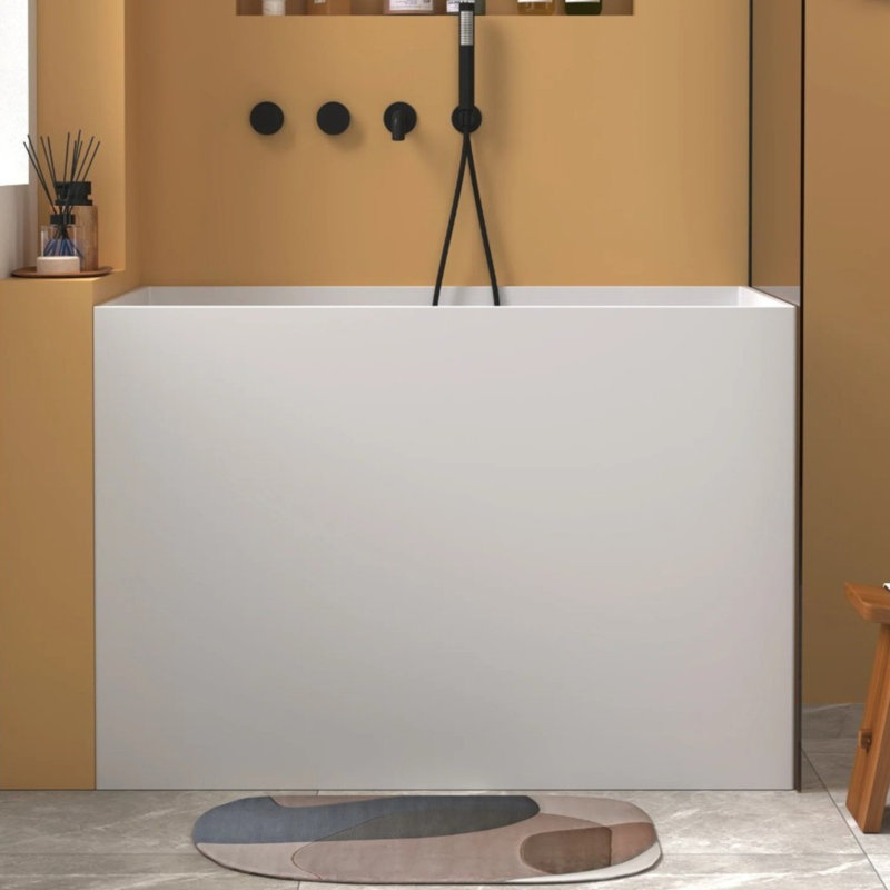 47" X 27.5'' Standard Rectangular Freestanding Soaking Solid Surface Stone Resin Bathtub With Overflow Hole And Pop-Up Drain