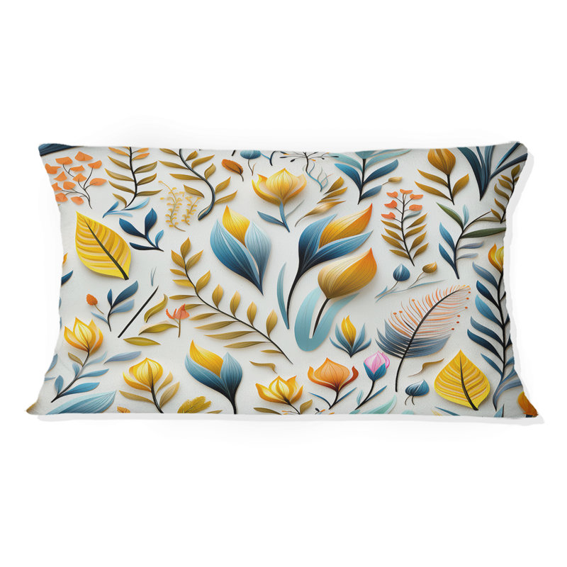 Motif côtier botanique jaune et bleu - Coussin abstrait récif de corail bleu azur multicolore