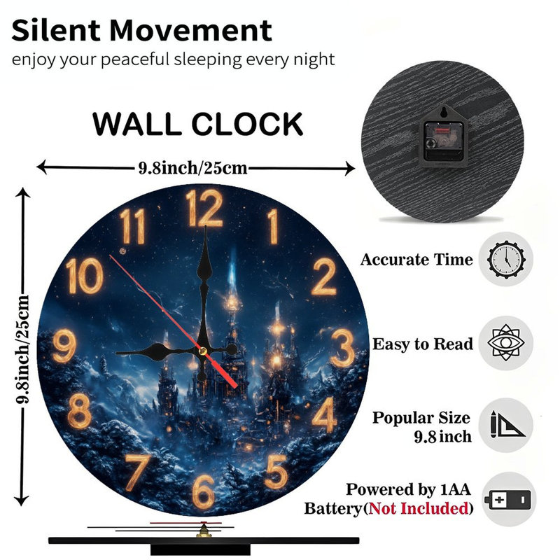 Fantaisie horloge château scène d'hiver