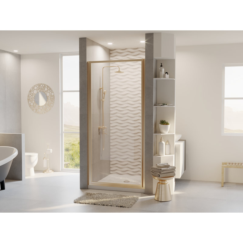 Porte de douche à charnière l 29,13 po x H 64 po Legend Series, Nickel brossé, Transparent