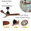 Ventilateur de plafond de 42 pouces sans lumière, pales en bois massif, fixation par tige pour plafond incliné ≤15 °, moteur CC réversible silencieux, télécommande avec 6 vitesses et minuterie, économie d'énergie pour la chambre à coucher, salon