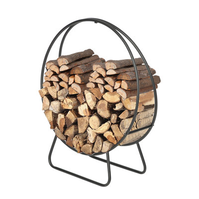 Support à bois de 4 pi à motif sable noir, support en bois de fer d'une hauteur de 24 po - idéal pour les foyers / foyers intérieurs / extérieurs, style flèche, acier thermolaqué, garde le bois sec et organisé
