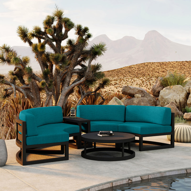 Avion Outdoor 4 - Piece Conversation Set, Spectrum Peacock Sunbrella® Plainweave, Black