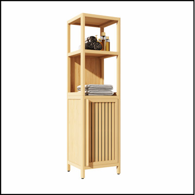 Large Capacity Multifunctional Bamboo Storage Cabinet for Bathroom and Living Room, Space-Saving and Stylish