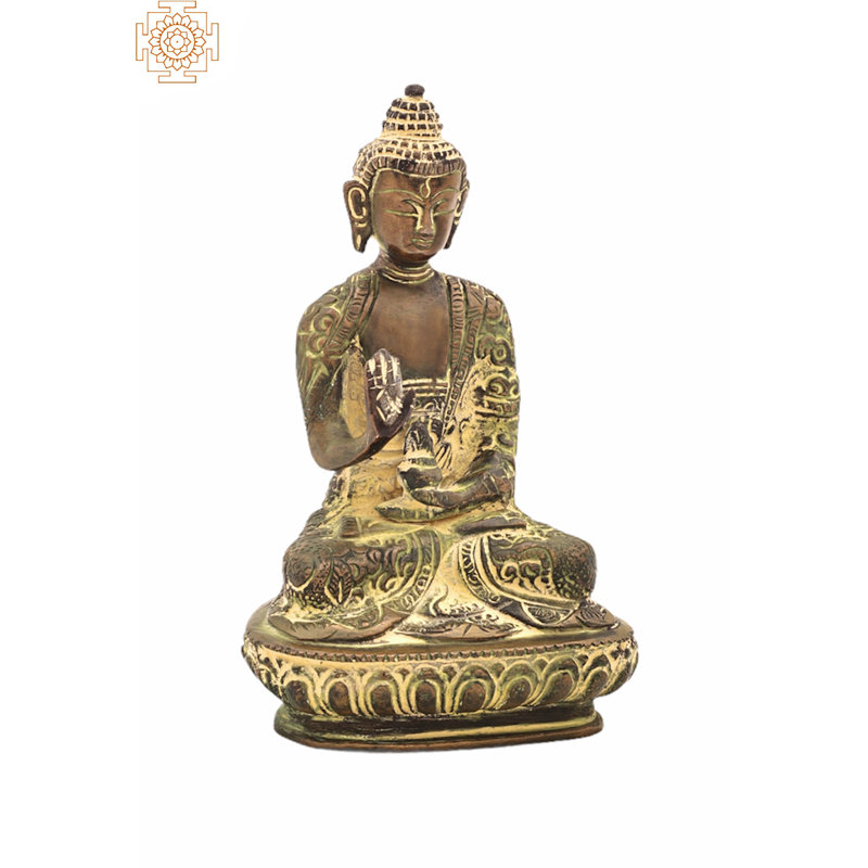 Petit Bouddha de Gautam prêchant son dharma avec une robe sculptée, Brun
