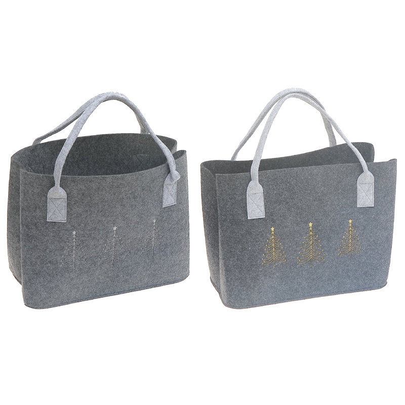 Felt Gift Bag Pine Tree (Asstd) - Set Of 2