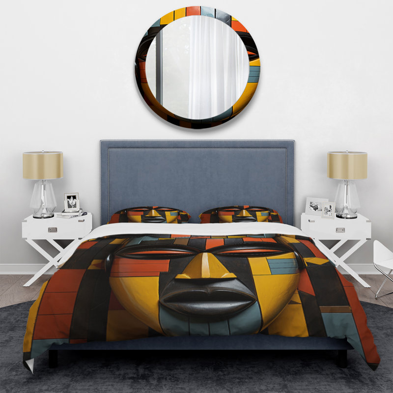 Masque de tribu africain Kente II - ensemble de housse de couette tribal africain - microfibre de polyester
