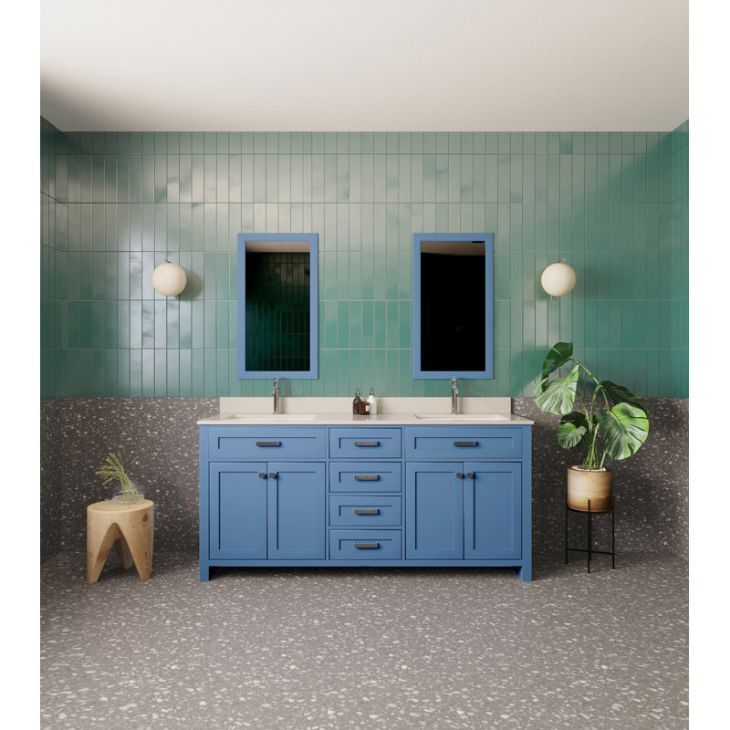 Ensemble de meuble-lavabo double 70,7 po avec miroir Chanai, Bleu