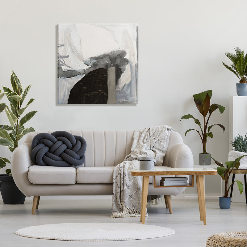 «Curved Black Forms Scribble Shapes Abstract» par Victoria Barnes - peinture sur toile tendue, H 30 po x l 30 po x P 1,5 po