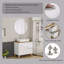 Meuble-lavabo moderne de 80 cm avec lavabo intégré, 1 porte et 2 grands tiroirs, système de fermeture amortie, design sans poignées, plateau et pieds en bois massif naturel, lavabo rond en céramique sur le comptoir, blanc lustré-837923037