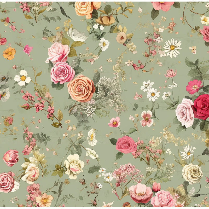 Papier peint floral rétro avec adhésif mural et botanique