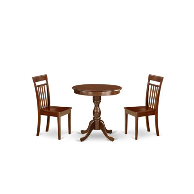 3 Piece Dinette Set for Small Spaces Contains a Round Dining Table with Pedestal and 2 Kitchen Dining Chairs, Mahogany