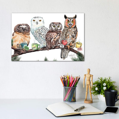 Tea Owls by Holly Simental - Wrapped Canvas Print