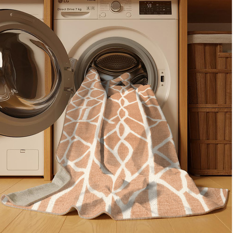 Machine Washable Trellis Brown Area Rug, Round 3'