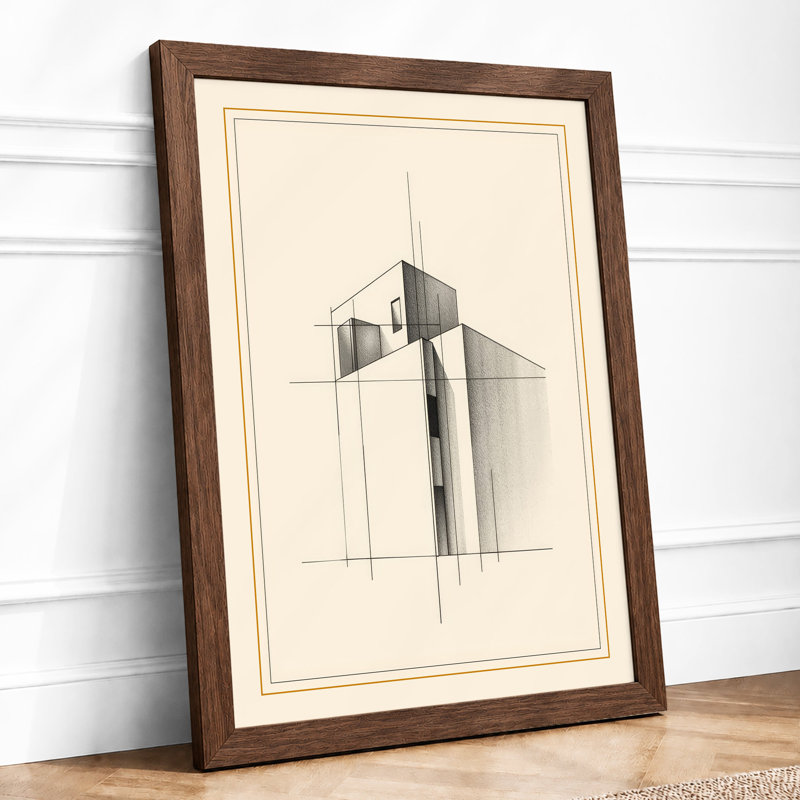 Modernist Structure Study Industrial - Framed Print, A3 - 42.0 x 29.7 cm, Walnut