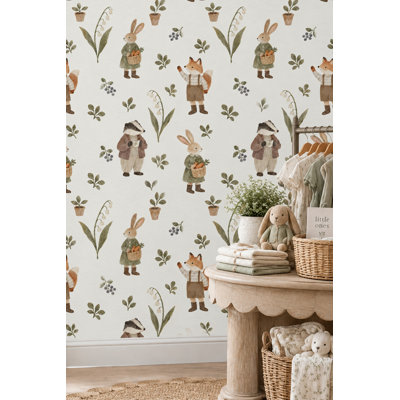 Woodland Animals Wallpaper Watercolor Cottagecore Pattern