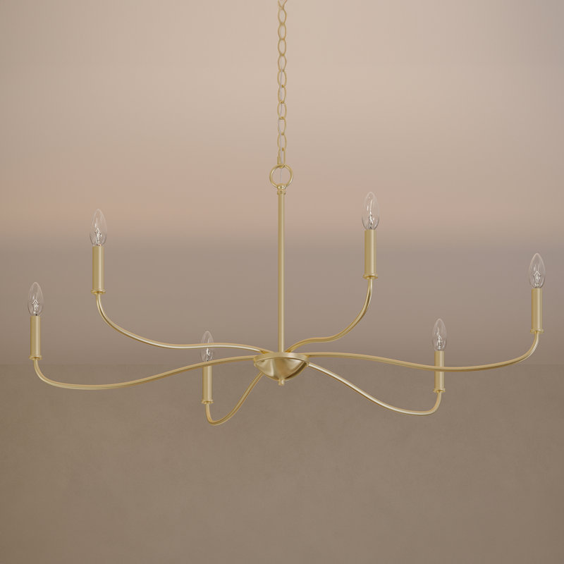 Ilia 6-Light Brushed Gold Extra Large Chandelier, Brushed Gold, 18.25" H x 42.25" W x 42.25" D