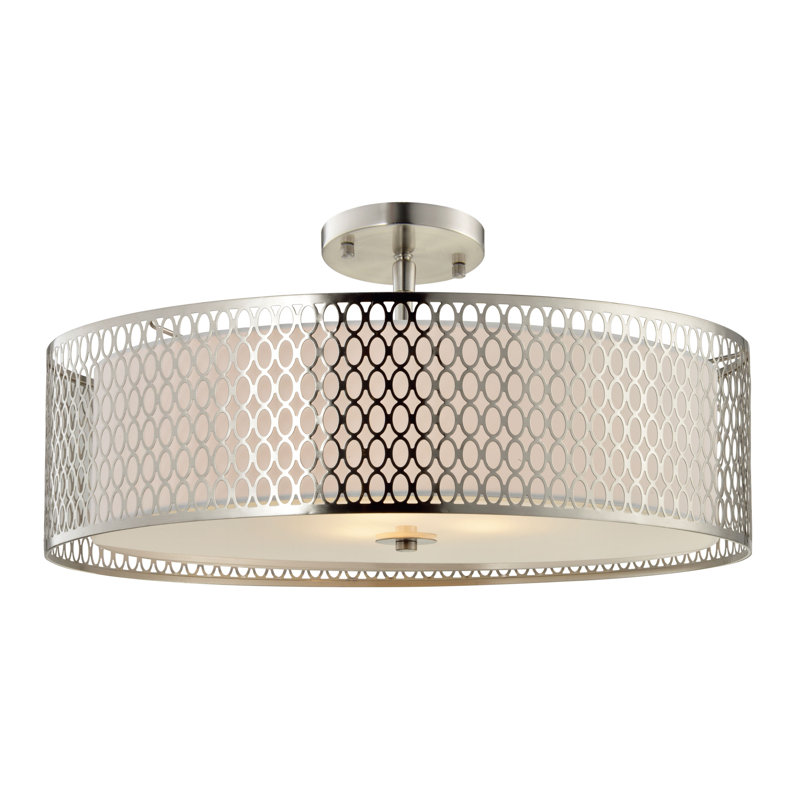Plafonnier semi-encastré cylindrique à 3 lumières DEL Ferrigno, H 17 po x l 17 po x P 7 po, Nickel satiné