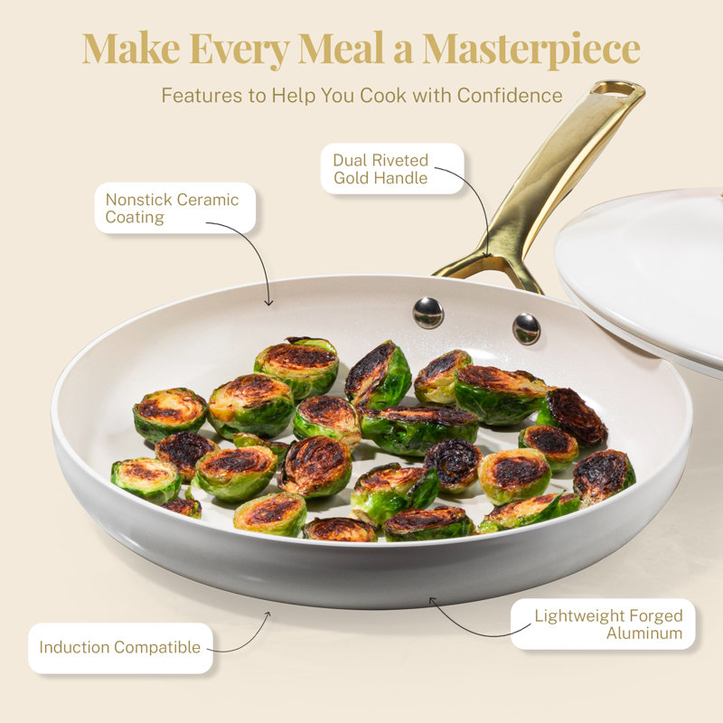 Cream and Gold 11-Piece Nonstick Aluminum Cookware Set
