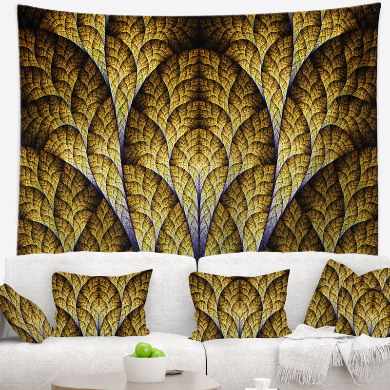 Tapisserie abstraite à motif fractal orange unique, H 50 po x l 60 po
