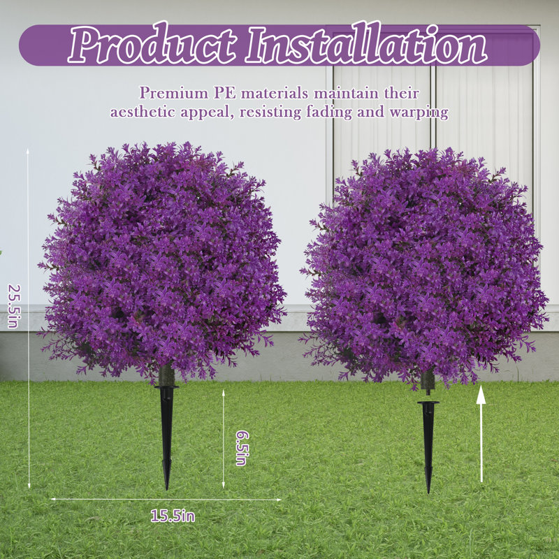 2 fleurs artificielles de lilas avec piquet de sol 25,5 po, Mauve foncé