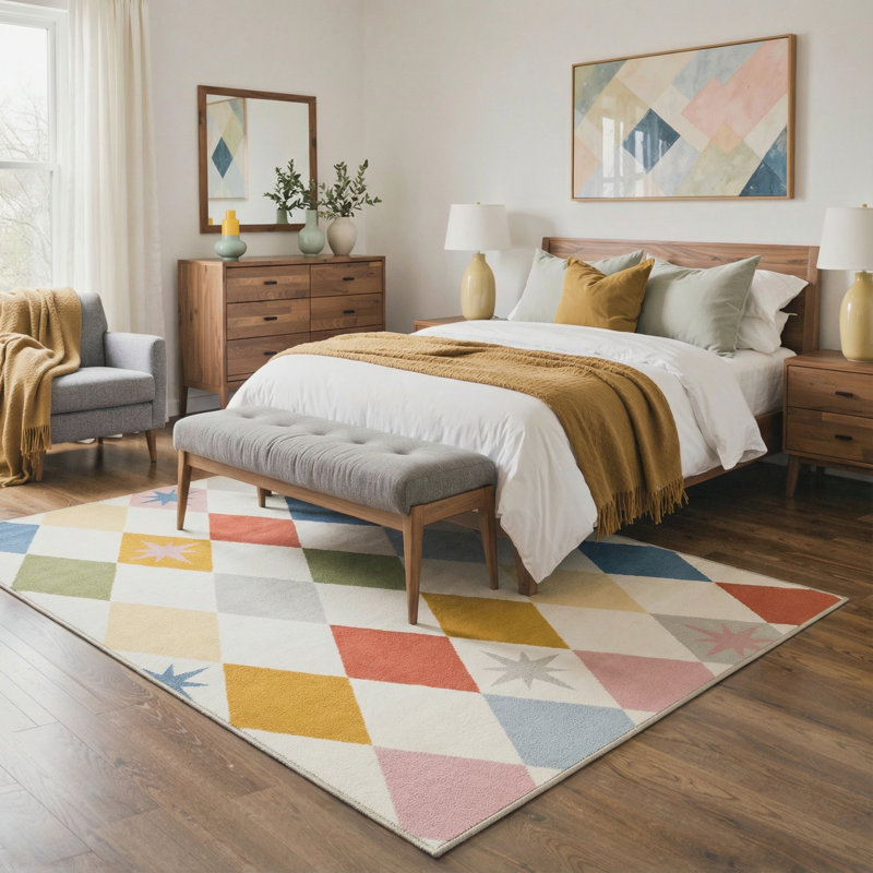 Myrtle Avenue Harlequin Geometric Machine Washable Pink / Grey / Beige / Green / Blue / Orange Indoor Area Rug with Non-Slip Backing