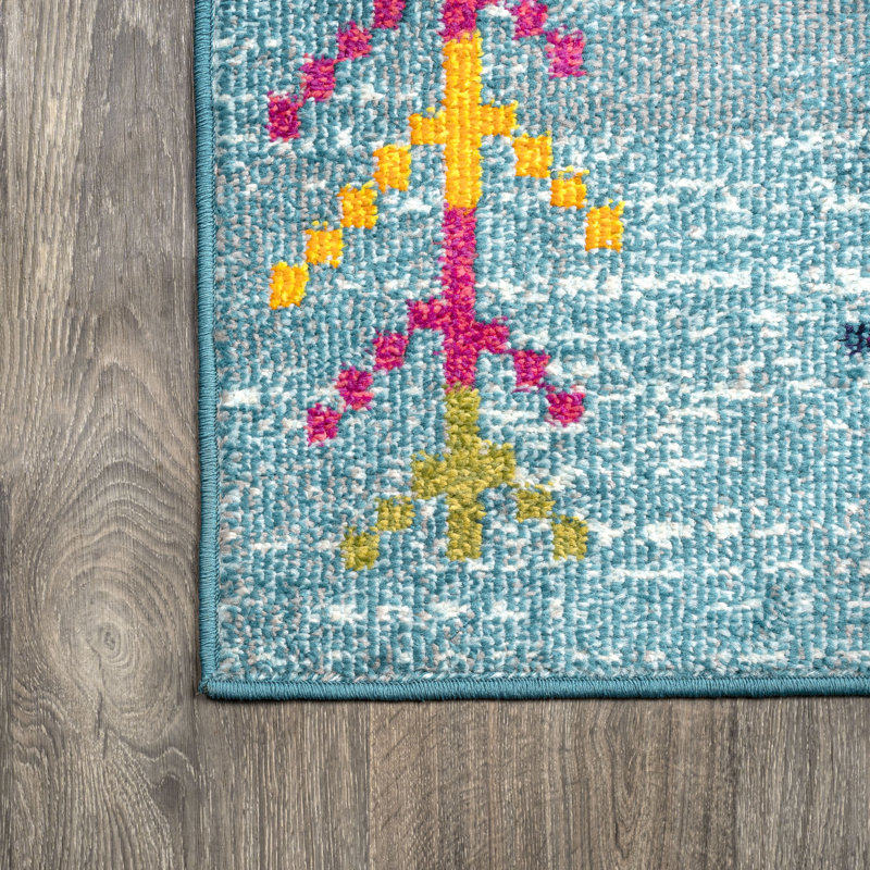 Tapis bleu clair / multicolore Bosswick, Rectangle 7 pi 9 po x 10 pi