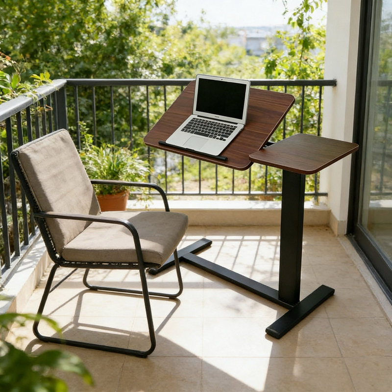 Bureau mobile à hauteur réglable noyer