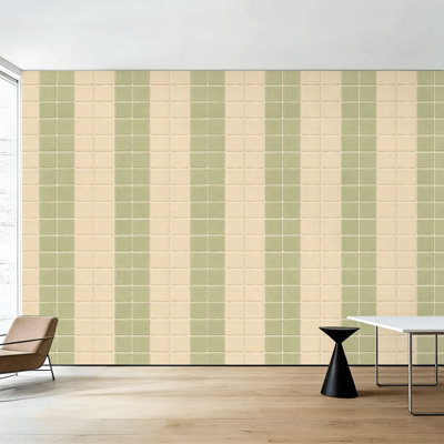 Peel and Stick Wallpaper Neutral Beige Olive Green Geometric Mosaic Wall Murals 100"H x 144"W Removable PVC Wall Paper Self-Adhesive Wall Decor for Bedroom Living Room Home Office
