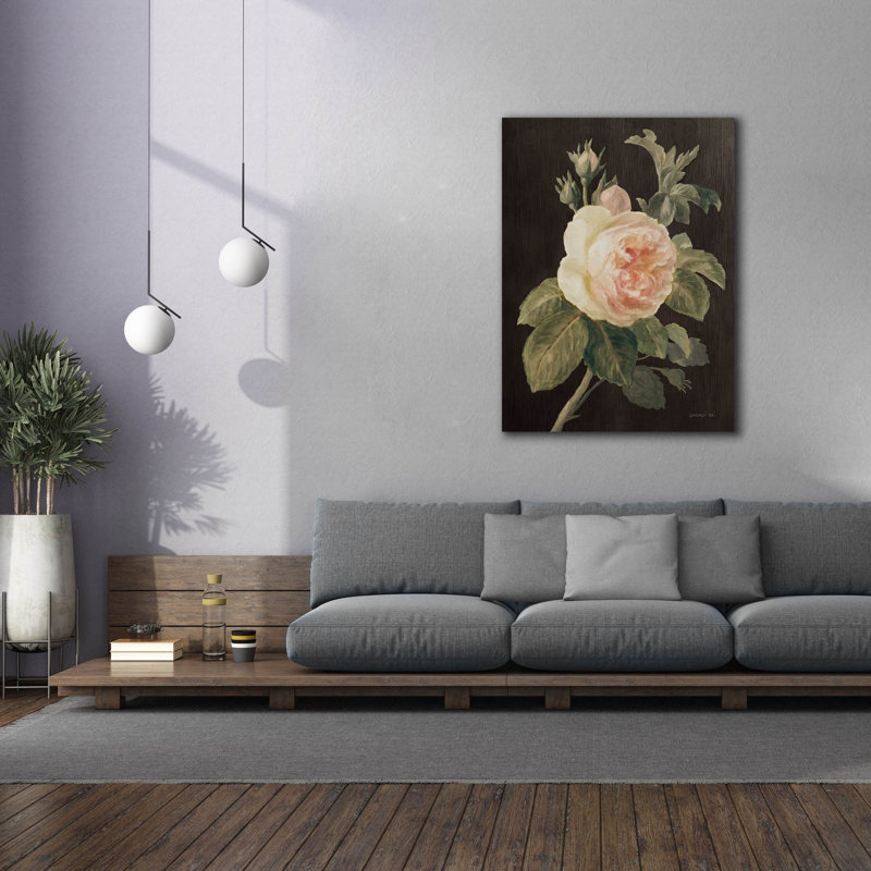 «Heirloom Pink Rose On Black» par Danhui Nai, art mural sur toile, H 54 po x l 40 po