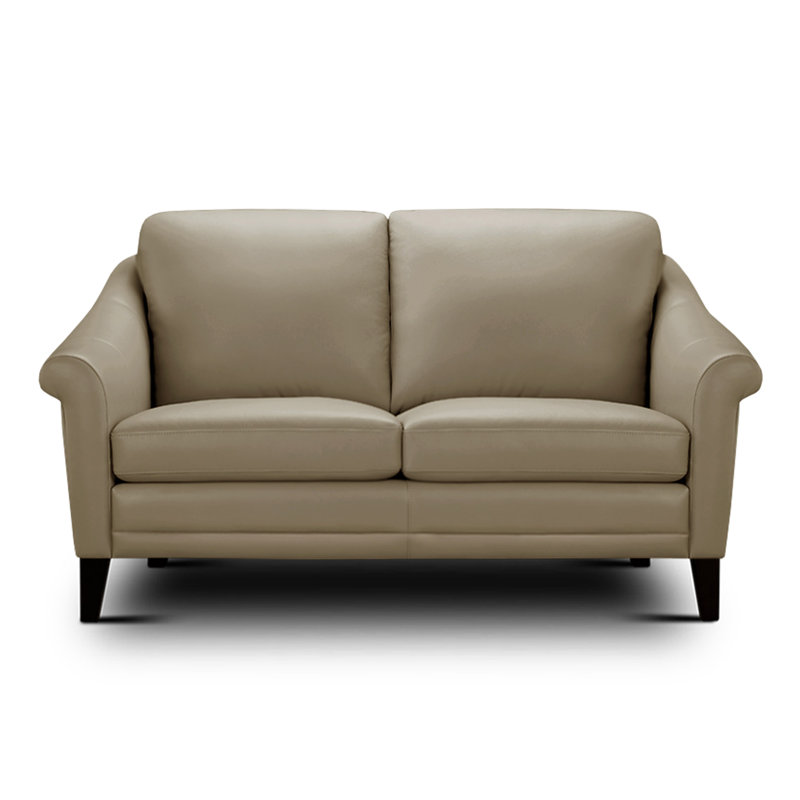 Genuine Leather 61'' Rolled Arm Loveseat, Beige Genuine Leather, 2