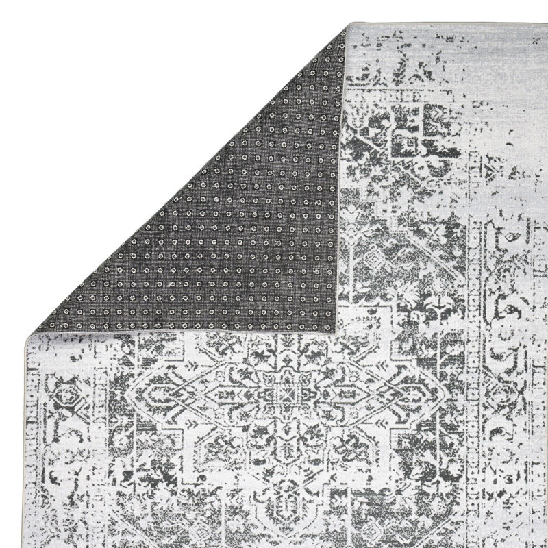 Tapis lavable à la machine avec envers antidérapant à motif floral moderne abstrait vert et crème