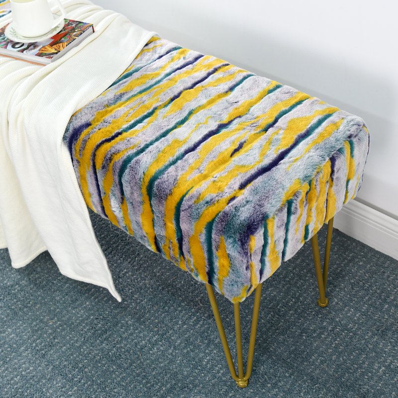 Mapoles Upholstered Ottoman, Teal Faux Fur
