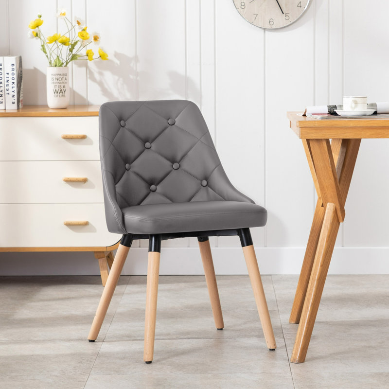 Pollark 17.72'' H Tufted Polyurethane Upholstered Side Chair, Gray