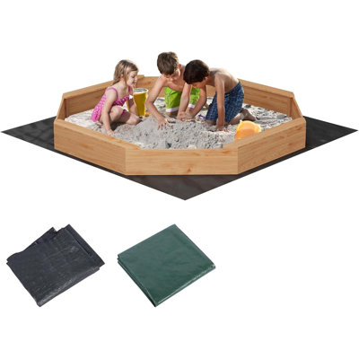 Wooden Octagon Sandbox With Cover, Outdoor Sand Box With 4 Bench Seats