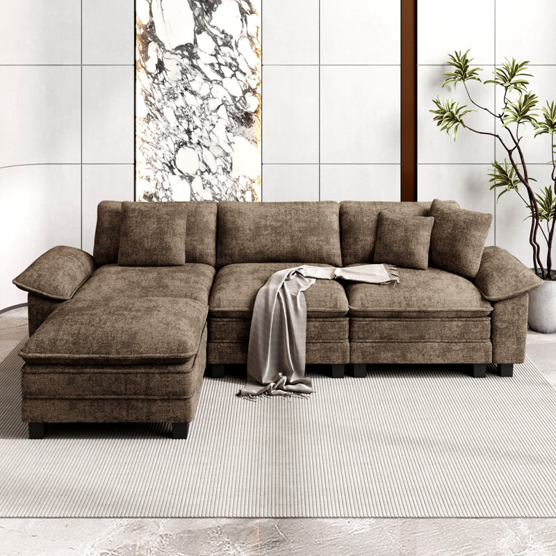 Canapé modulaire de 124 po avec repose-pieds modulaire avec repose-pieds profond et large avec accoudoirs amovibles