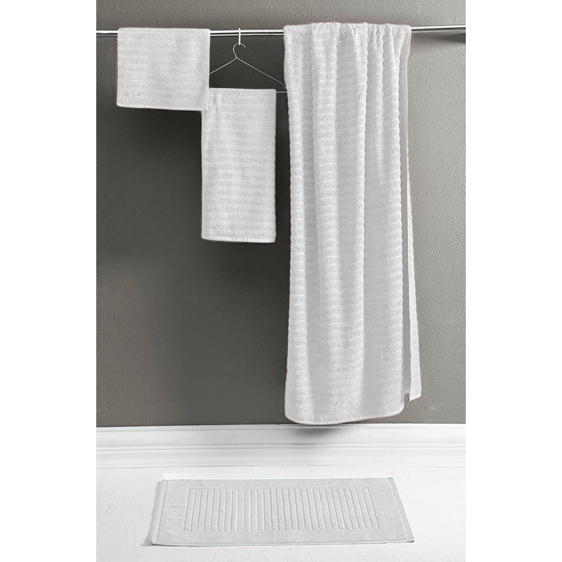 Fralick Ribbed Turkish Cotton Bath Sheet Set (Set of 3), White