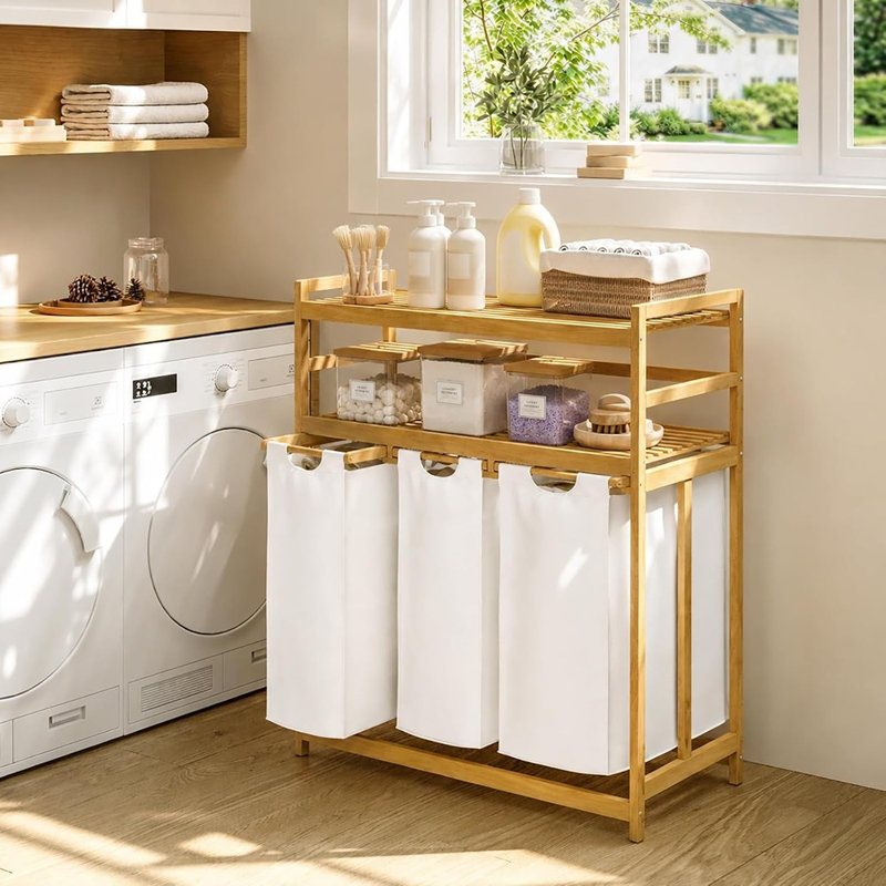Armoire à linge en bambou avec deux tablettes de rangement