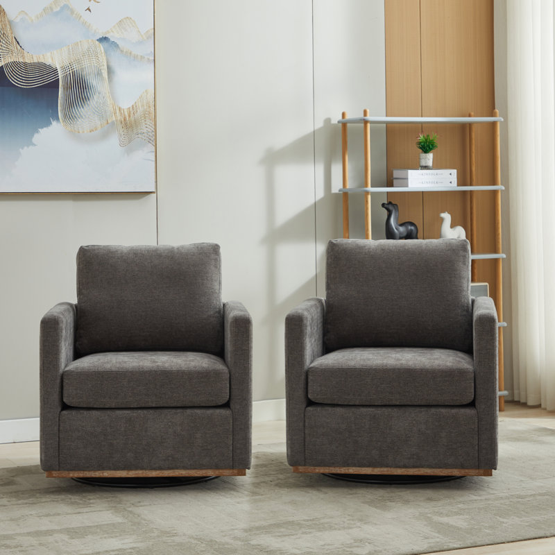Wide Upholstered Swivel Armchair(set Of 2), Charcoal Chenile