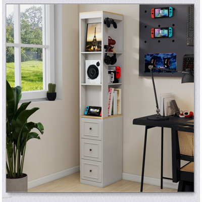 Armoire de rangement de 73 pouces de hauteur avec 3 tiroirs, 2 crochets et 3 tablettes pour les médias, les livres et plus encore