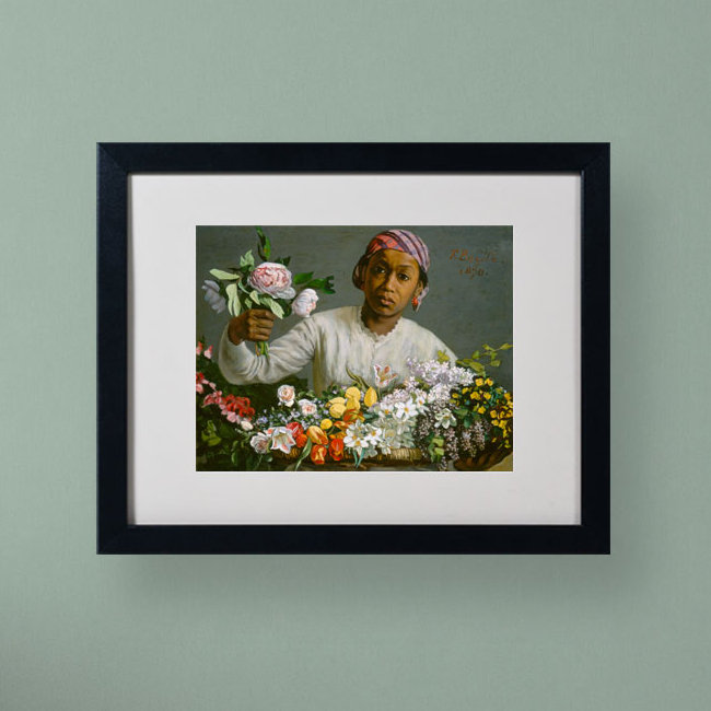 «Woman with Peony», reproduction sur toile encadrée, H 11 po x l 14 po x P 0,5 po, Noir
